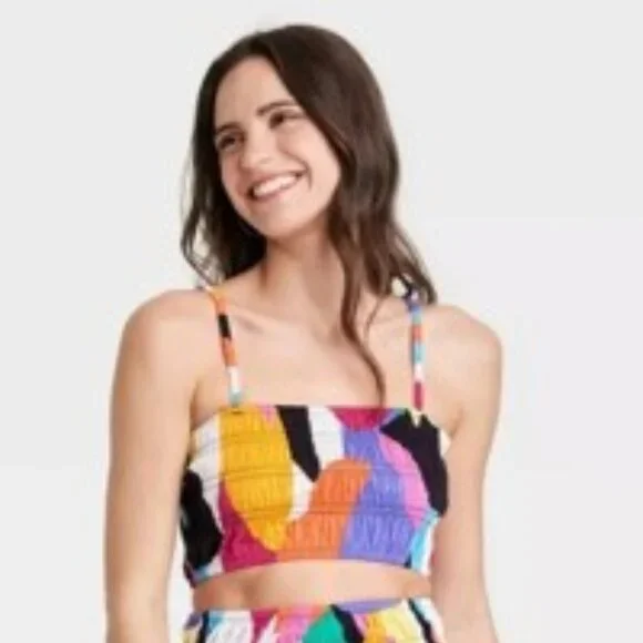 A New Day Slim Fit Smocked Tiny Tank Top Shirt Colorful Abstract Print Sz XL NWT - Picture 4 of 8